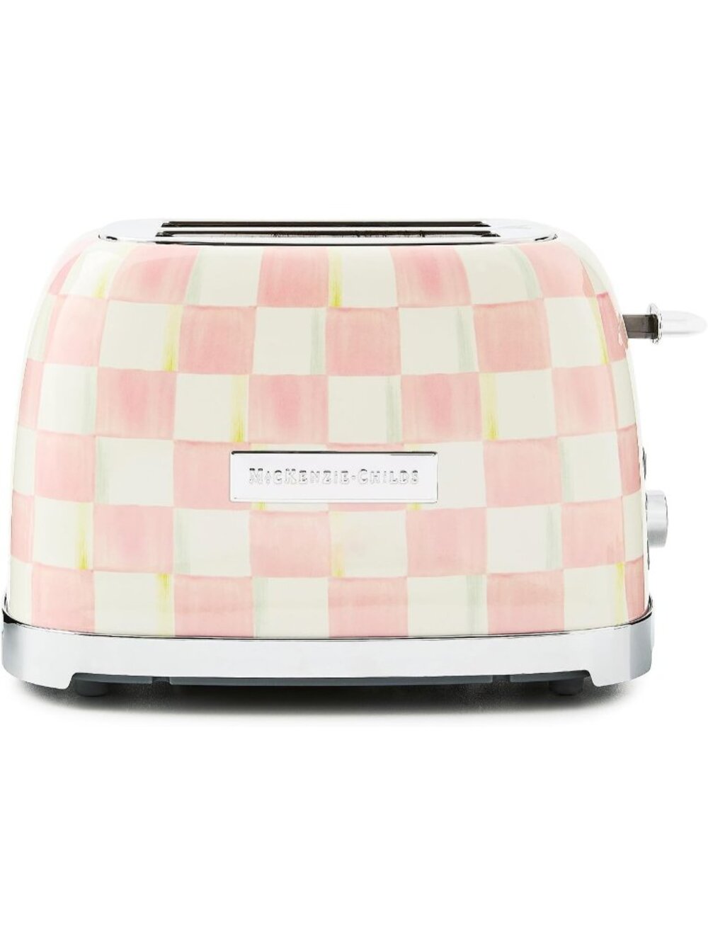2-Slice Pink-and-White Courtly Check Stainless Steel Decorative Bread Toaster